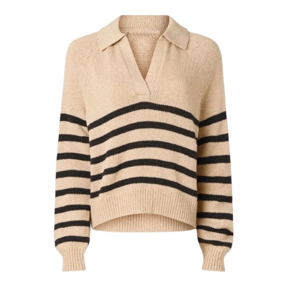 Marine Layer Polo Striped Sweater Relaxed Tan Wool Cotton Blend Size Small